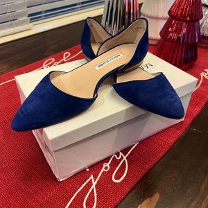 Manolo Blahnik D'Orsay Flat Soussaba Sz 39.5, Cobalt. NWT (box)